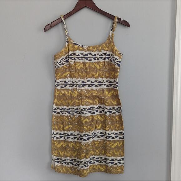 Women's Hilo Hattie Sheath Dress Tan White Yellow Size 6 Bodycon - Picture 1 of 6